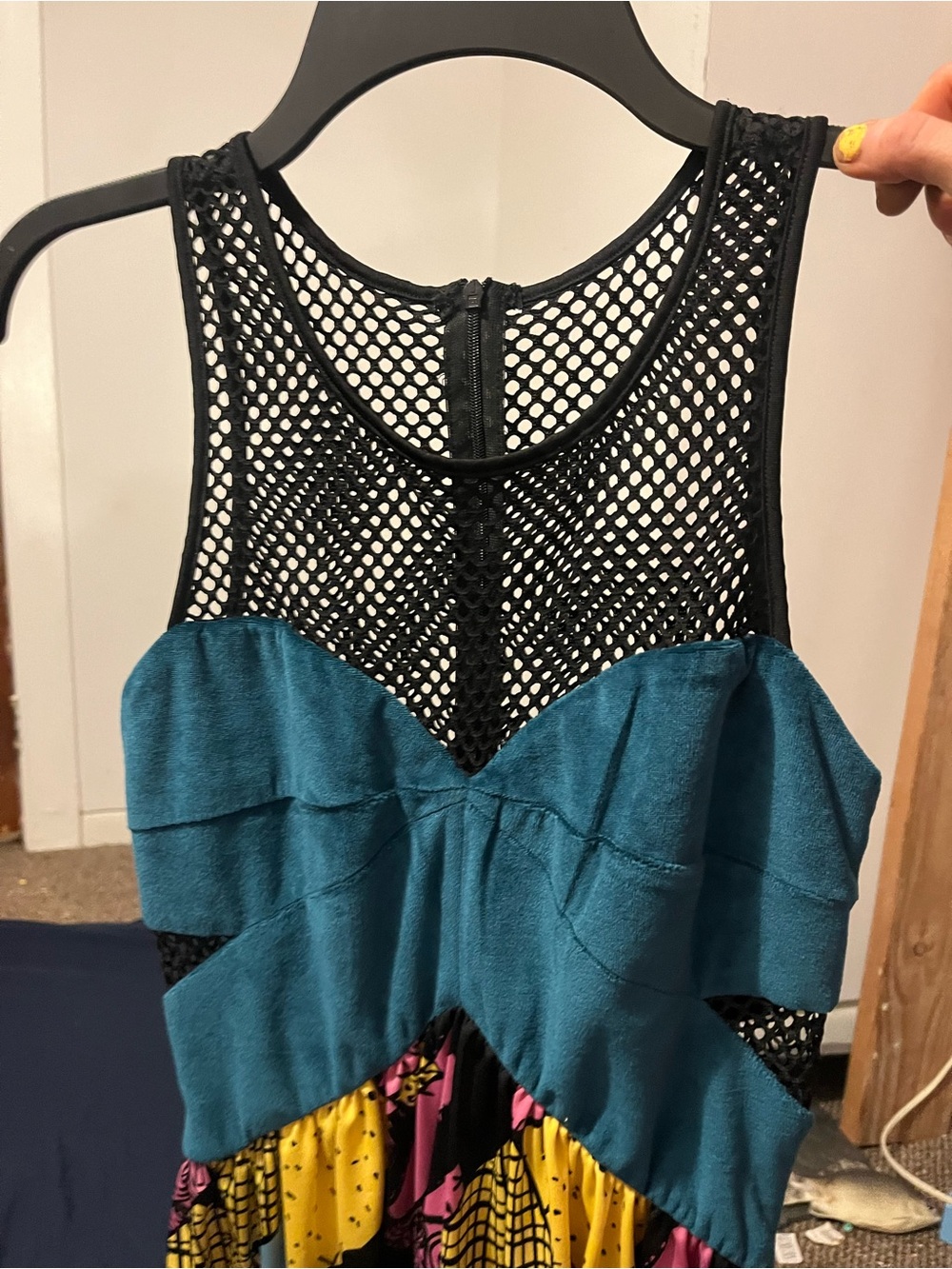 Turquoise Velvet Bodice Multicolor Patchwork Skater Dress